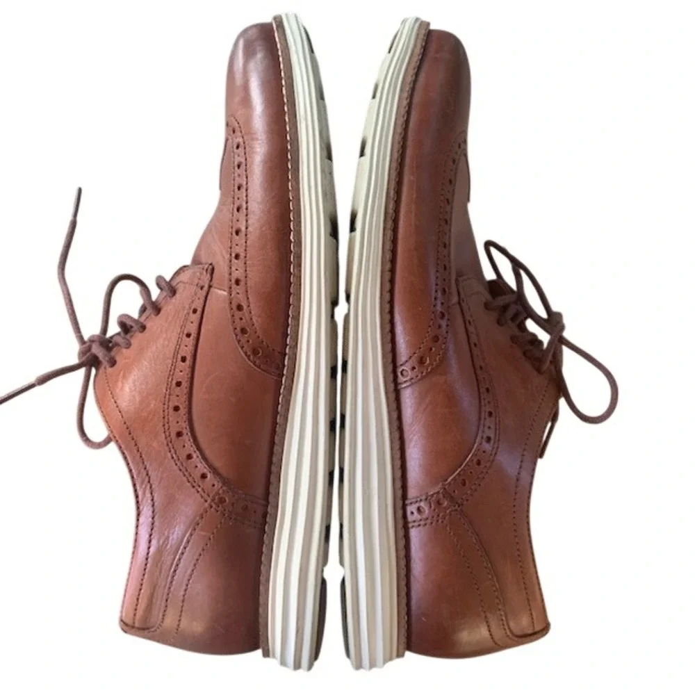 Cole Haan OriginalGrand Wingtip Oxford Leather Brown Ivory Men's Dress Shoes 9.5